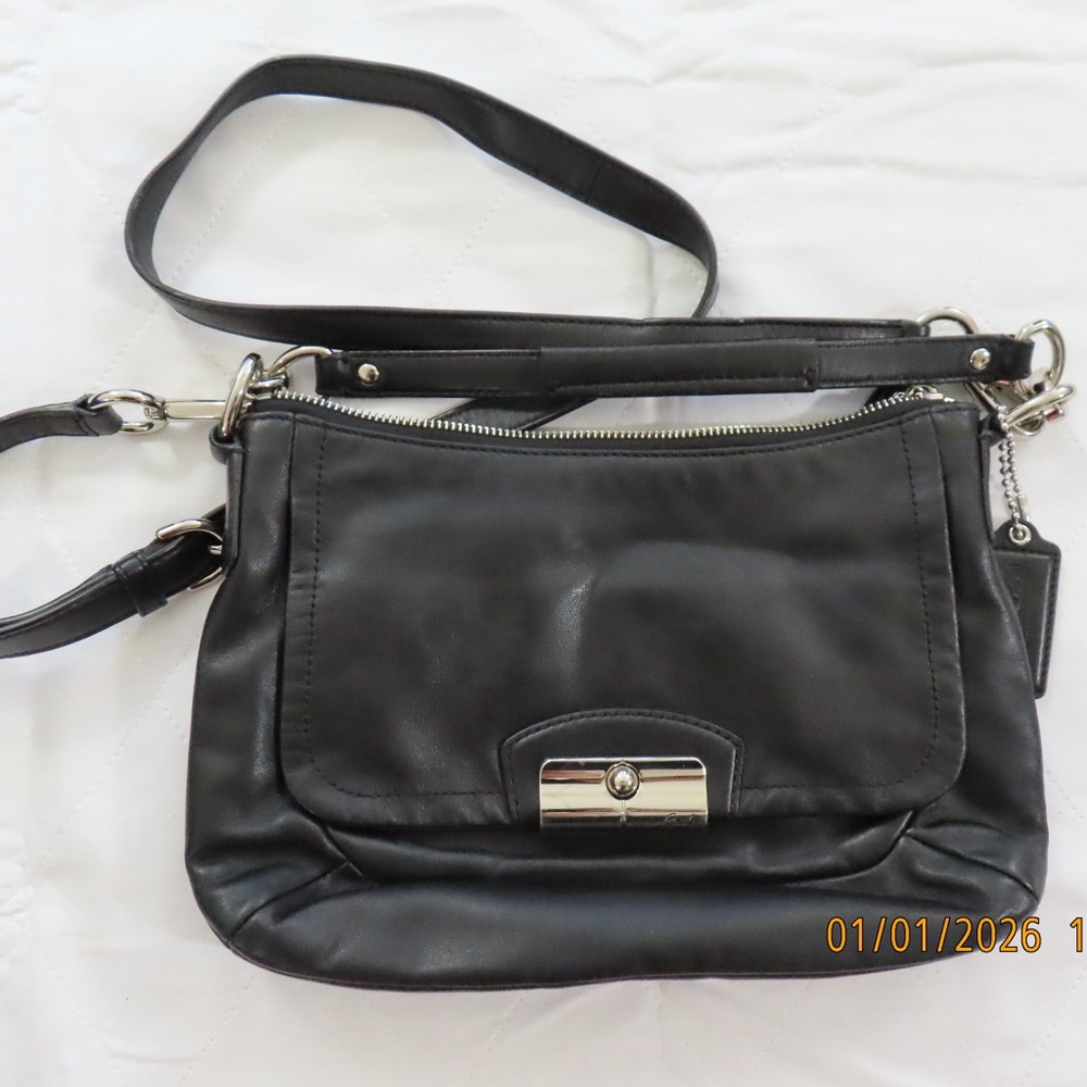 Coach Black Leather Crossbody with Silver-Tone Hardware